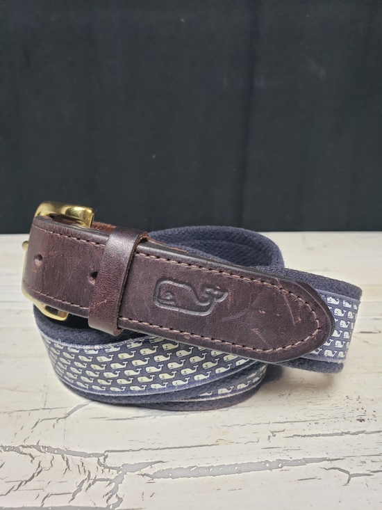 Vineyard Vines Other - Vineyard Vines Navy Whale-Print Webbing Belt with Brown Leather